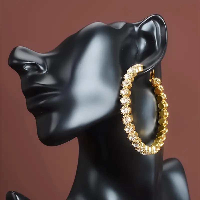 Shiny Rhinestone Big Hoop Earrings-The Edge OK