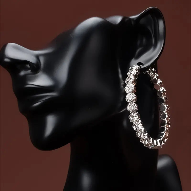 Shiny Rhinestone Big Hoop Earrings-The Edge OK