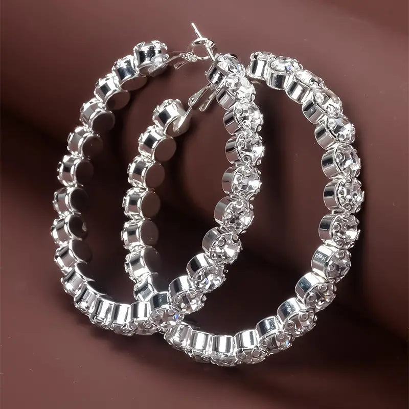 Shiny Rhinestone Big Hoop Earrings-The Edge OK