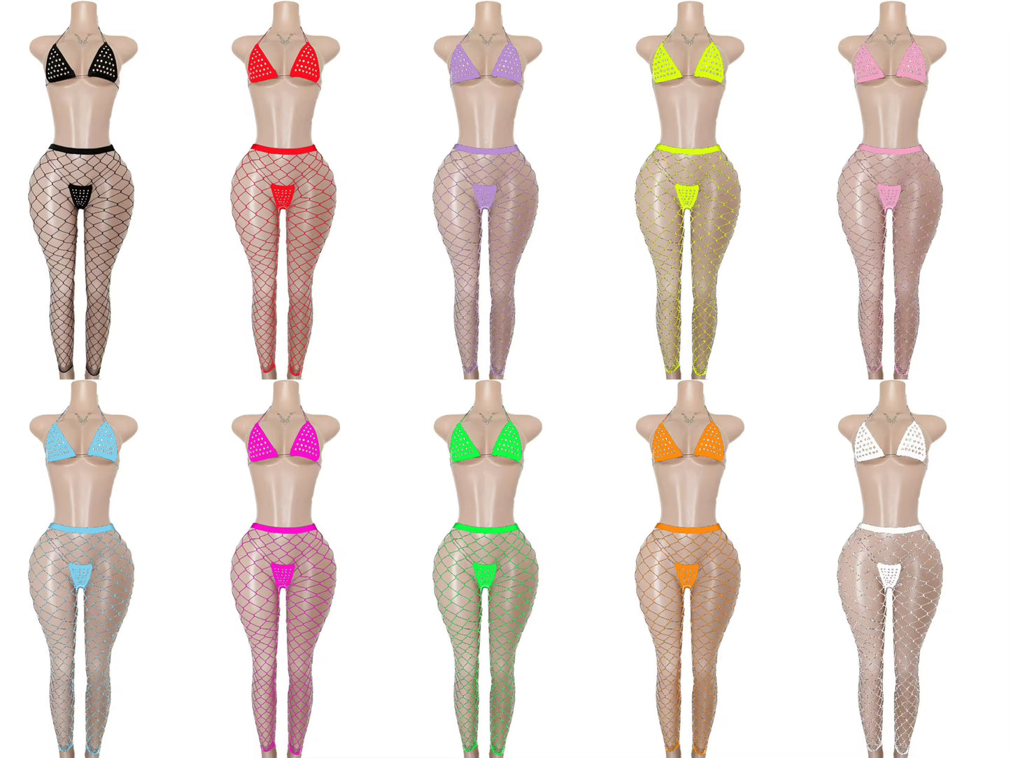 Rhinestone Fence Net Legging Set
