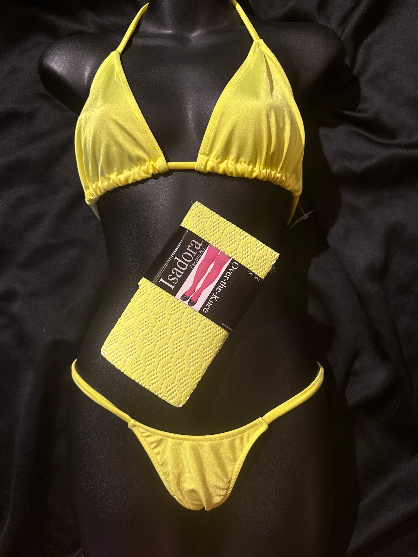 Neon Yellow Thong Set w/Stockings