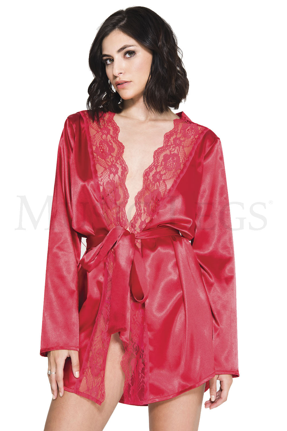 Satin Robe with Lace Trim