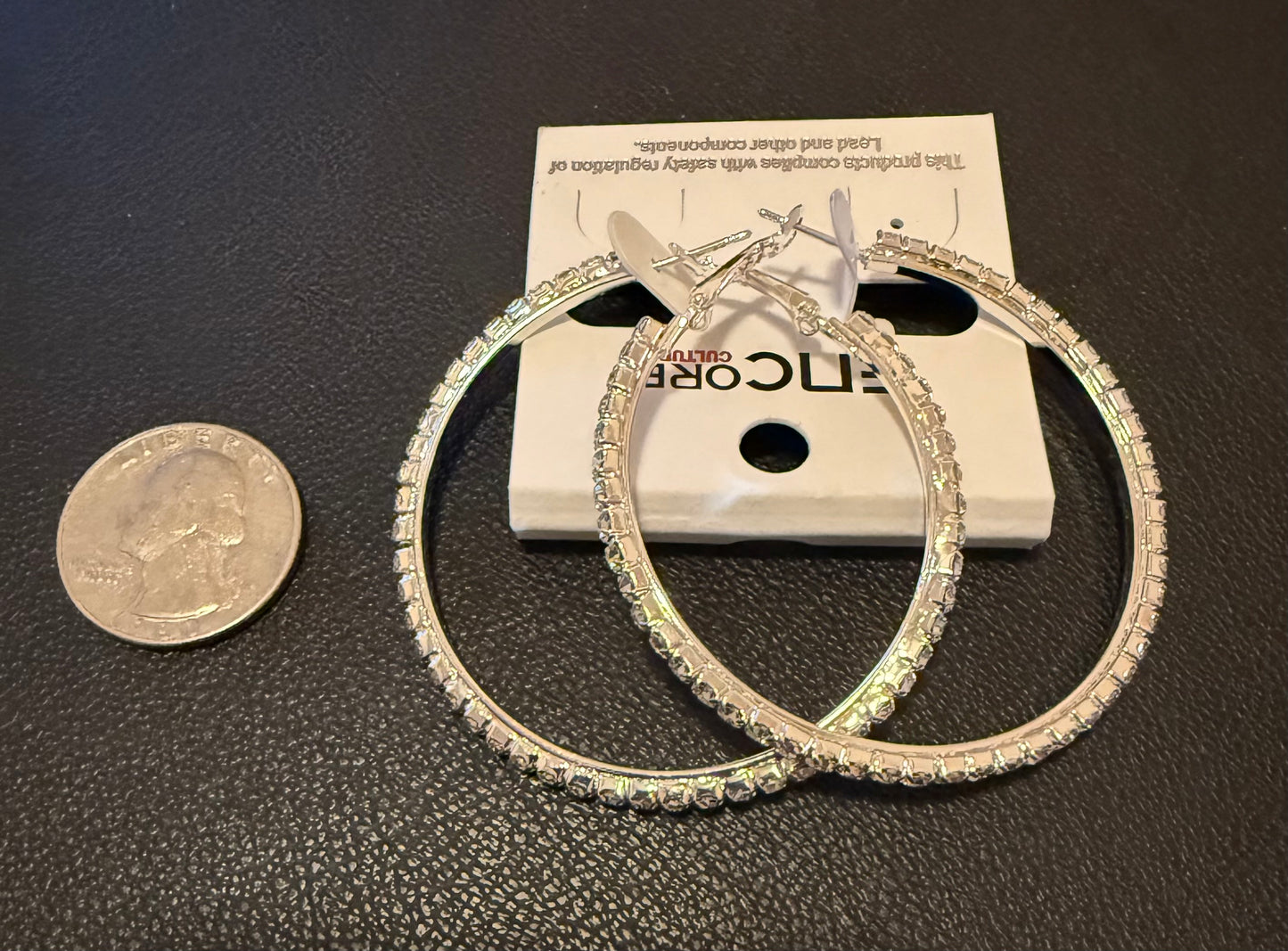 Silver Color Rhinestone Hoop Earrings