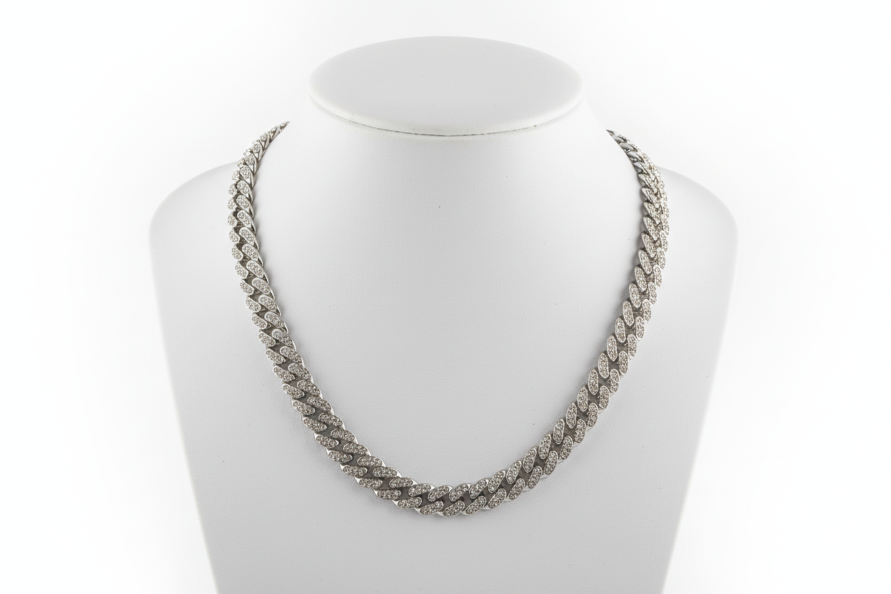 Silver Color Necklace w/Rhinestones