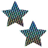 DIR-STR-NS Disco Robot Holographic Black Starry Nights Nipple Cover Pasties-The Edge OK