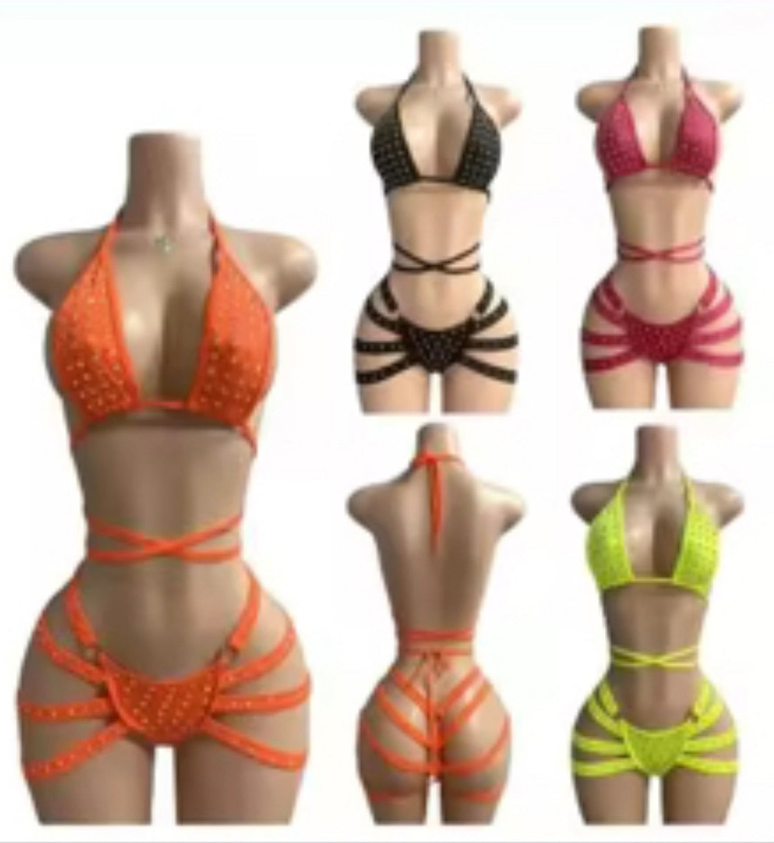 Rhinestone Strappy Thong Short Set