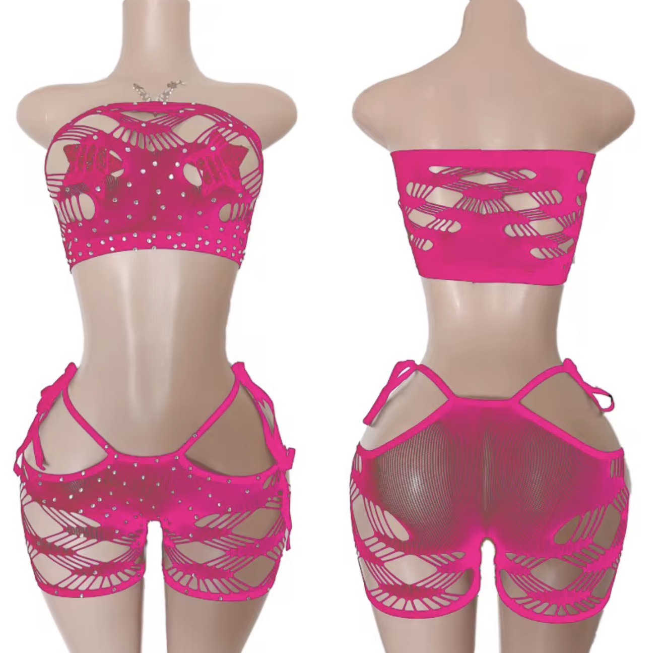 Net Bandeau Top & Shorts Set