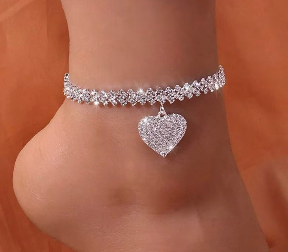Rhinestone Heart Anklet