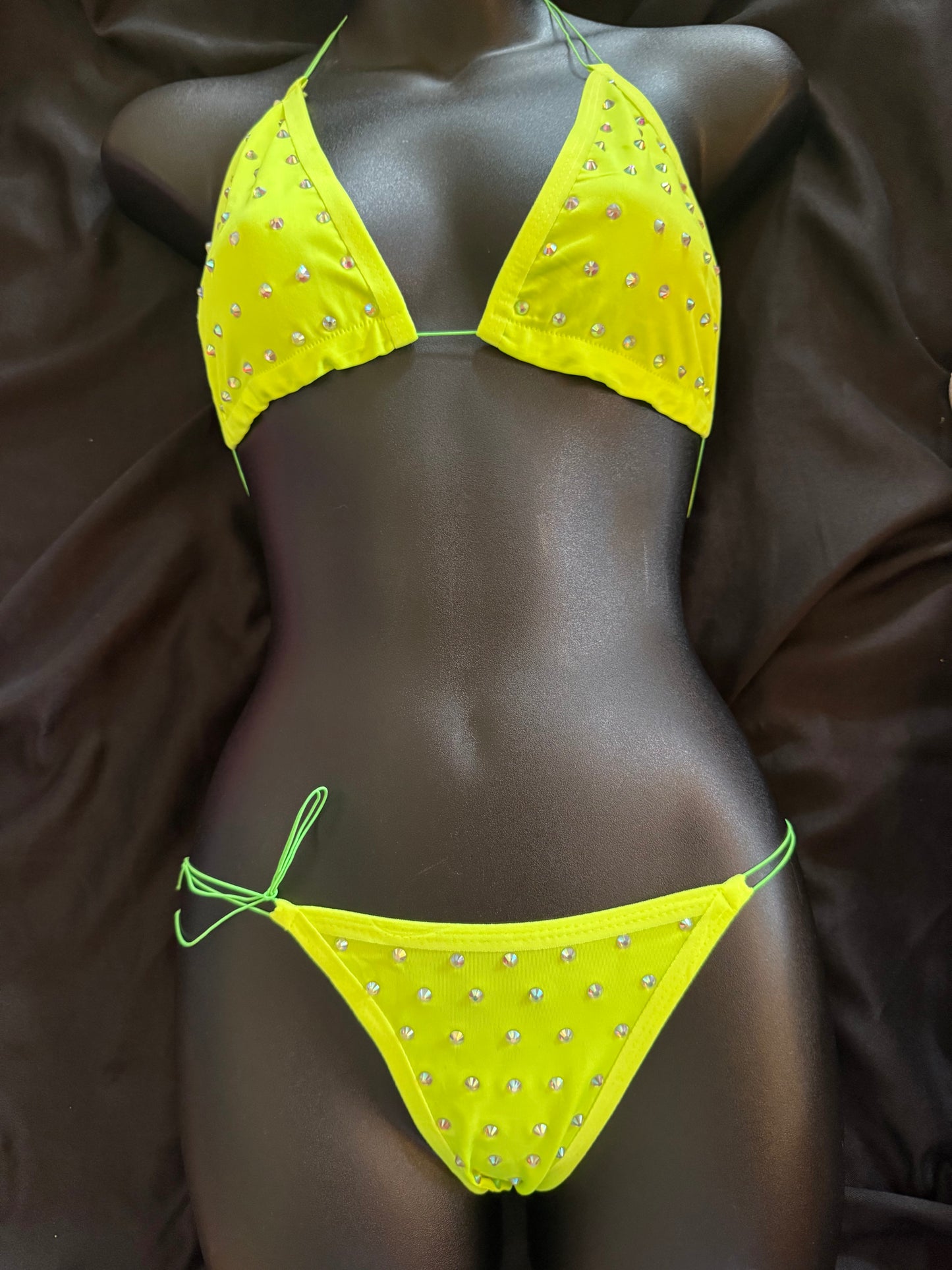 Rhinestone Halter Top Cord Thong Set