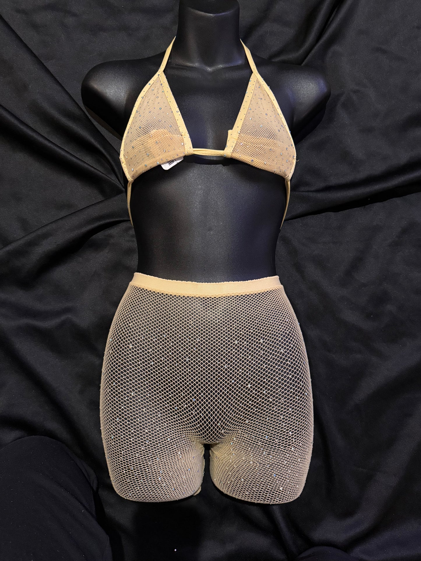 Rhinestone Fishnet Short Set
