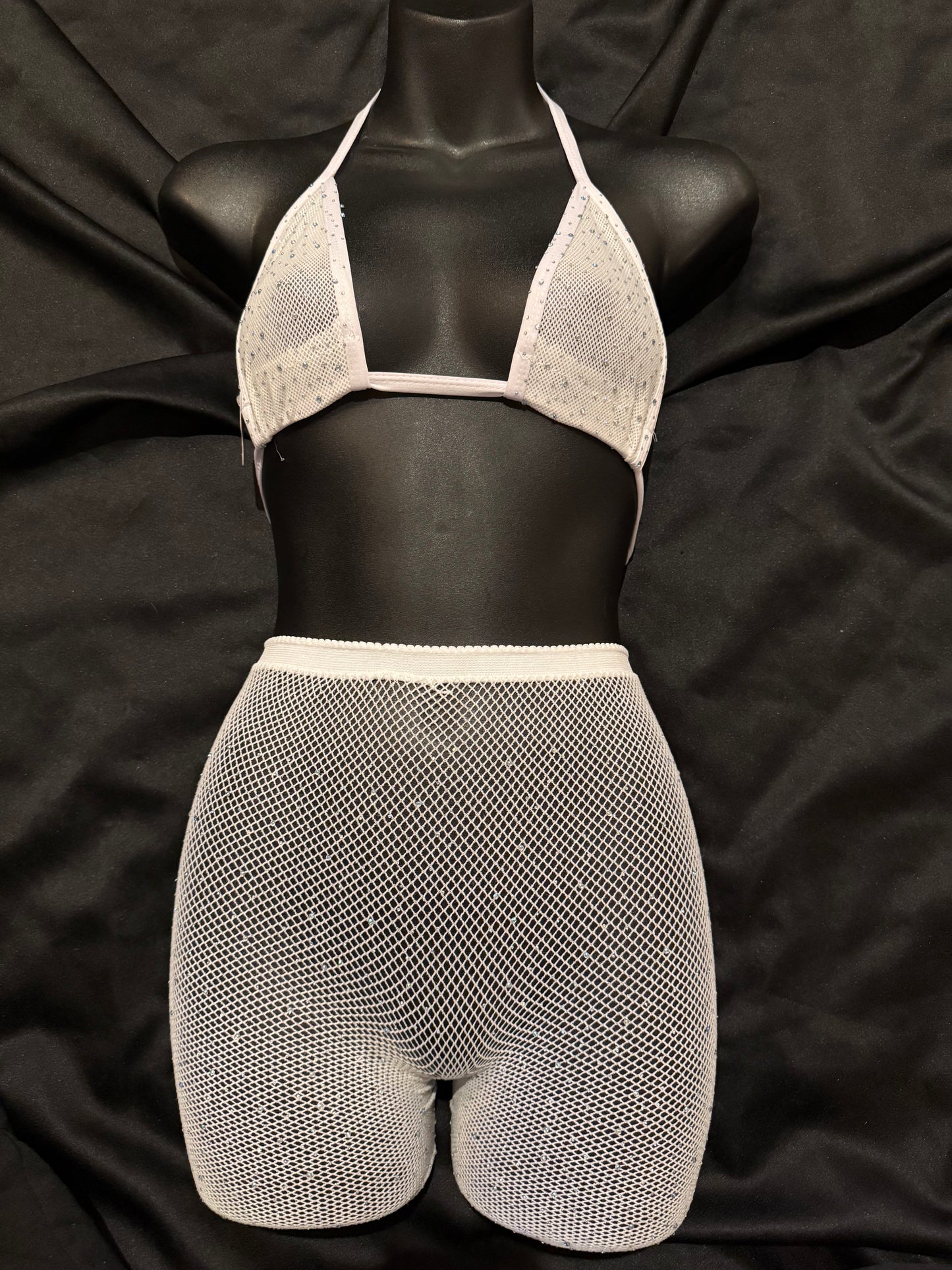 Rhinestone Fishnet Short Set