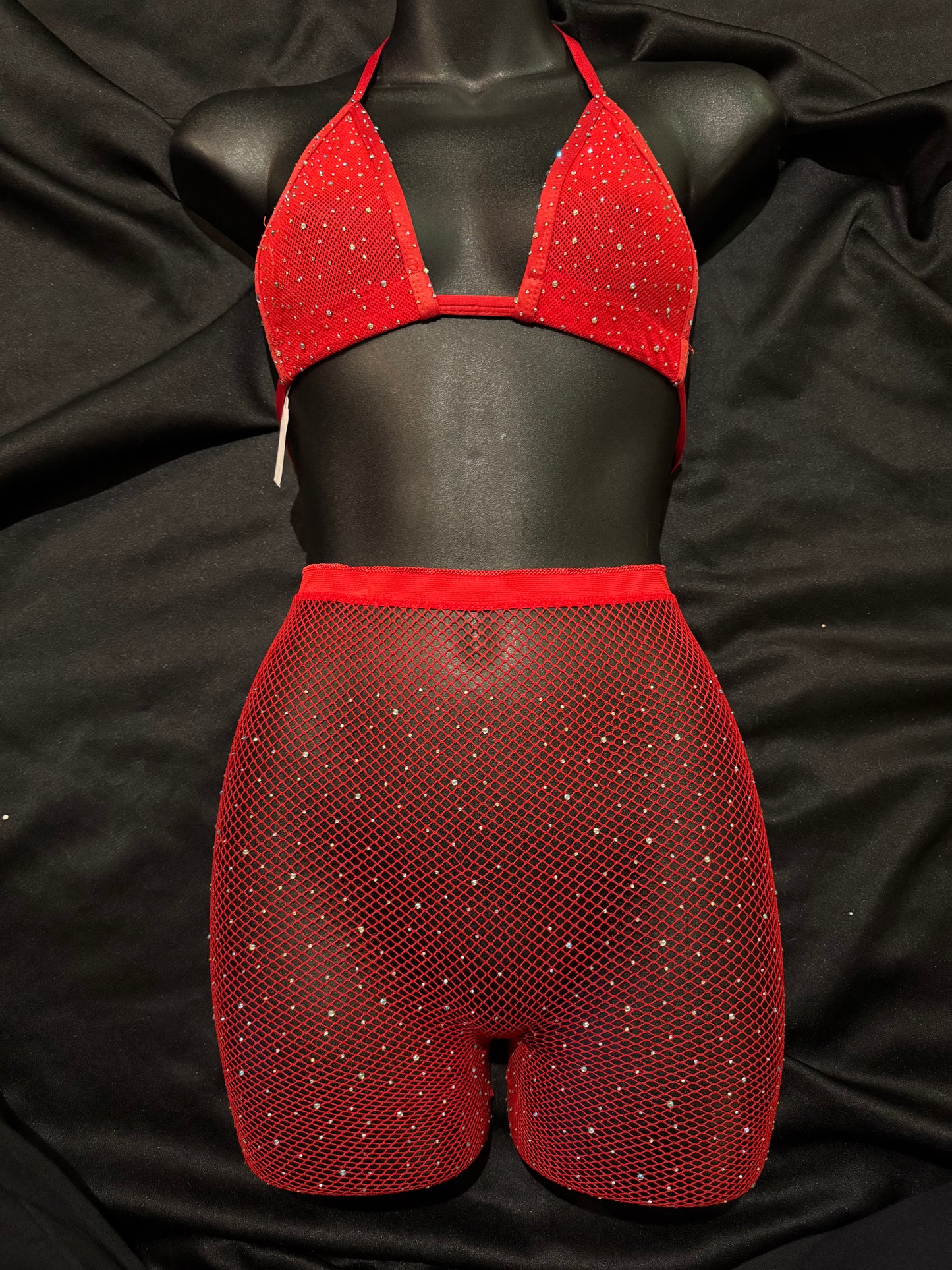 Rhinestone Fishnet Short Set