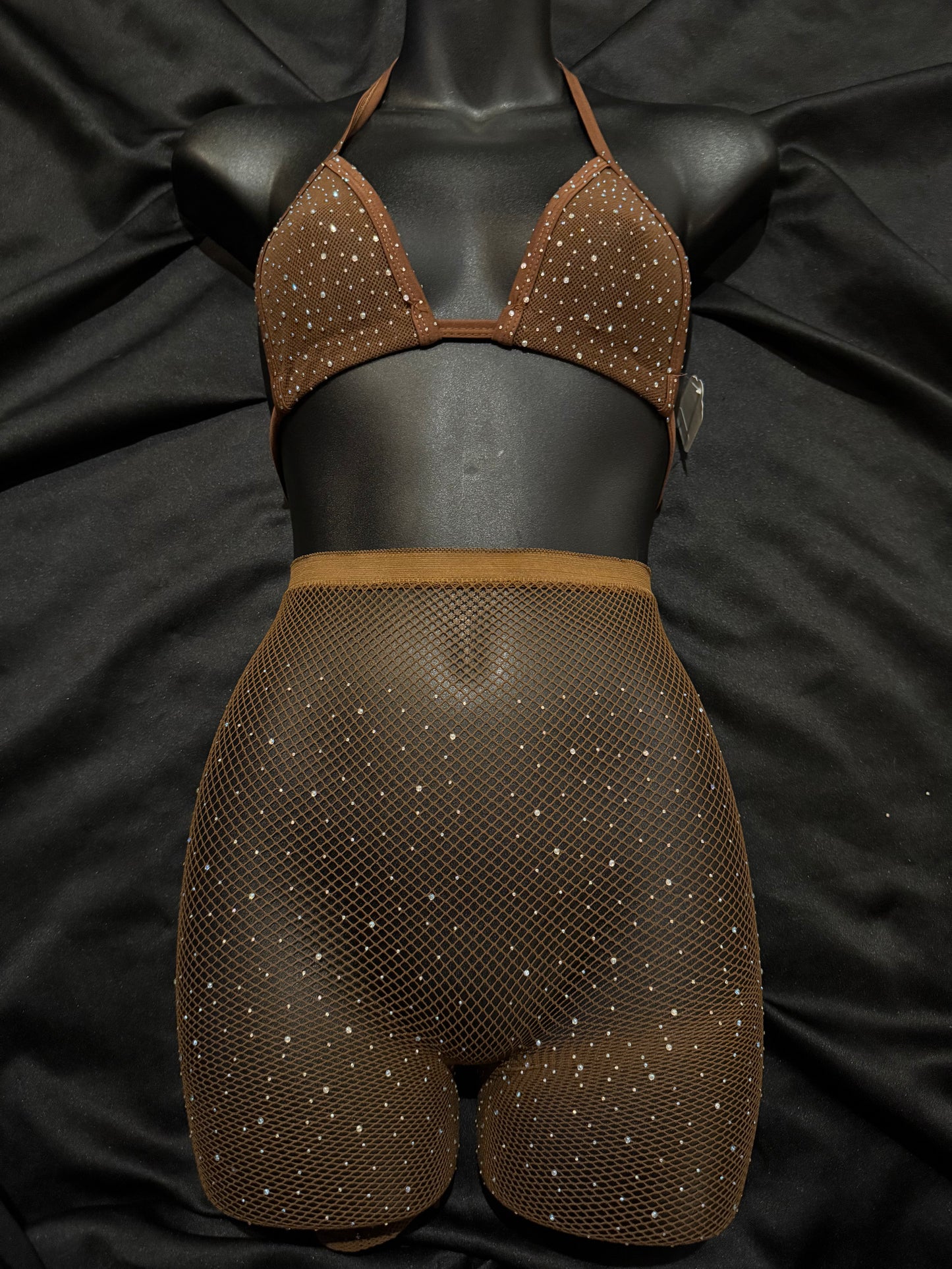 Rhinestone Fishnet Short Set