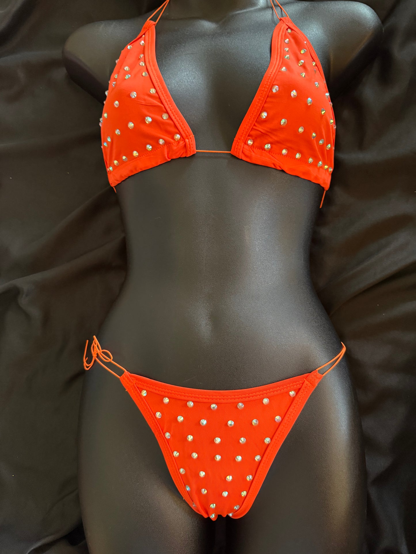 Rhinestone Halter Top Cord Thong Set