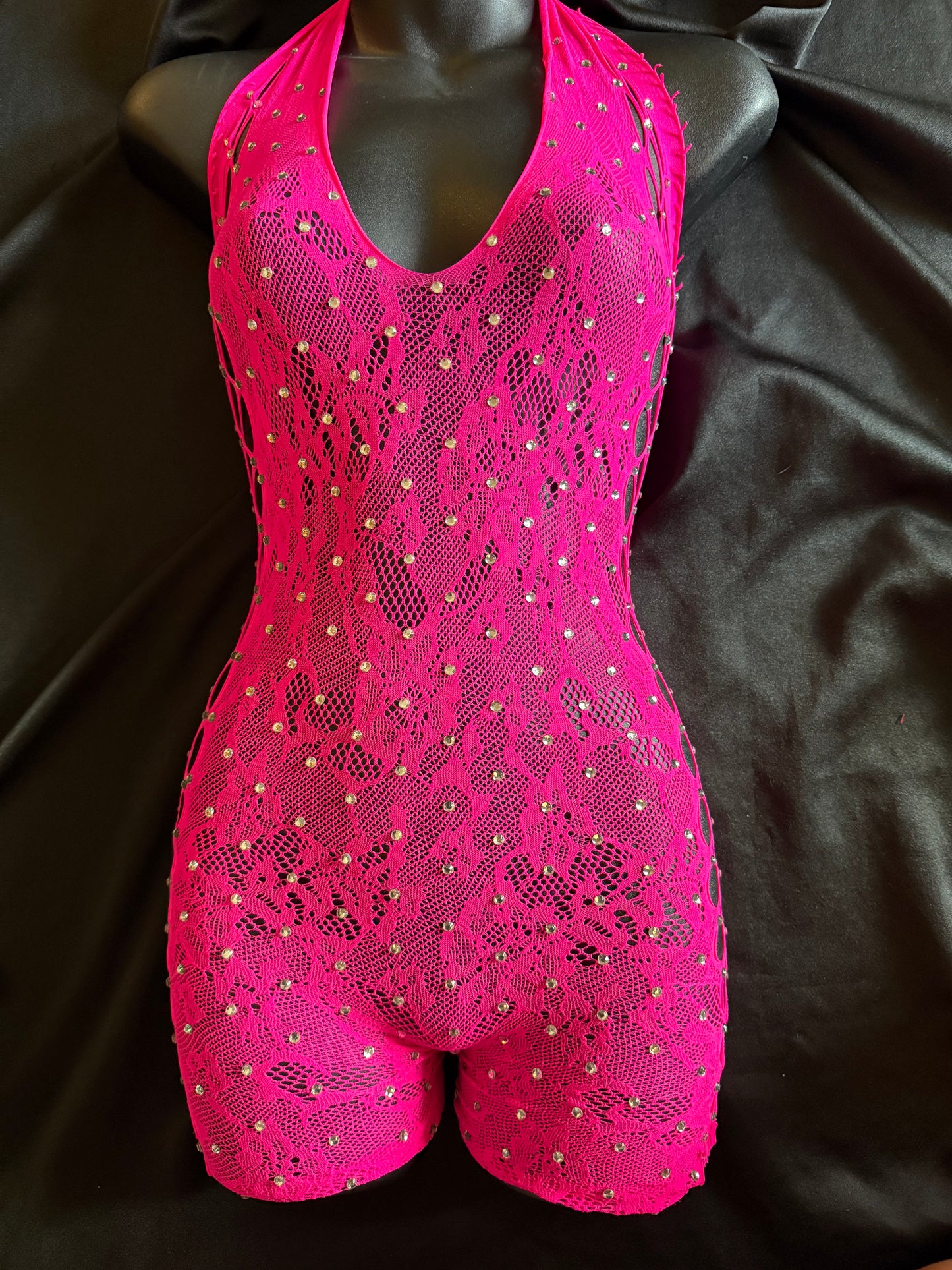 Lace Short Romper with Rhinestones