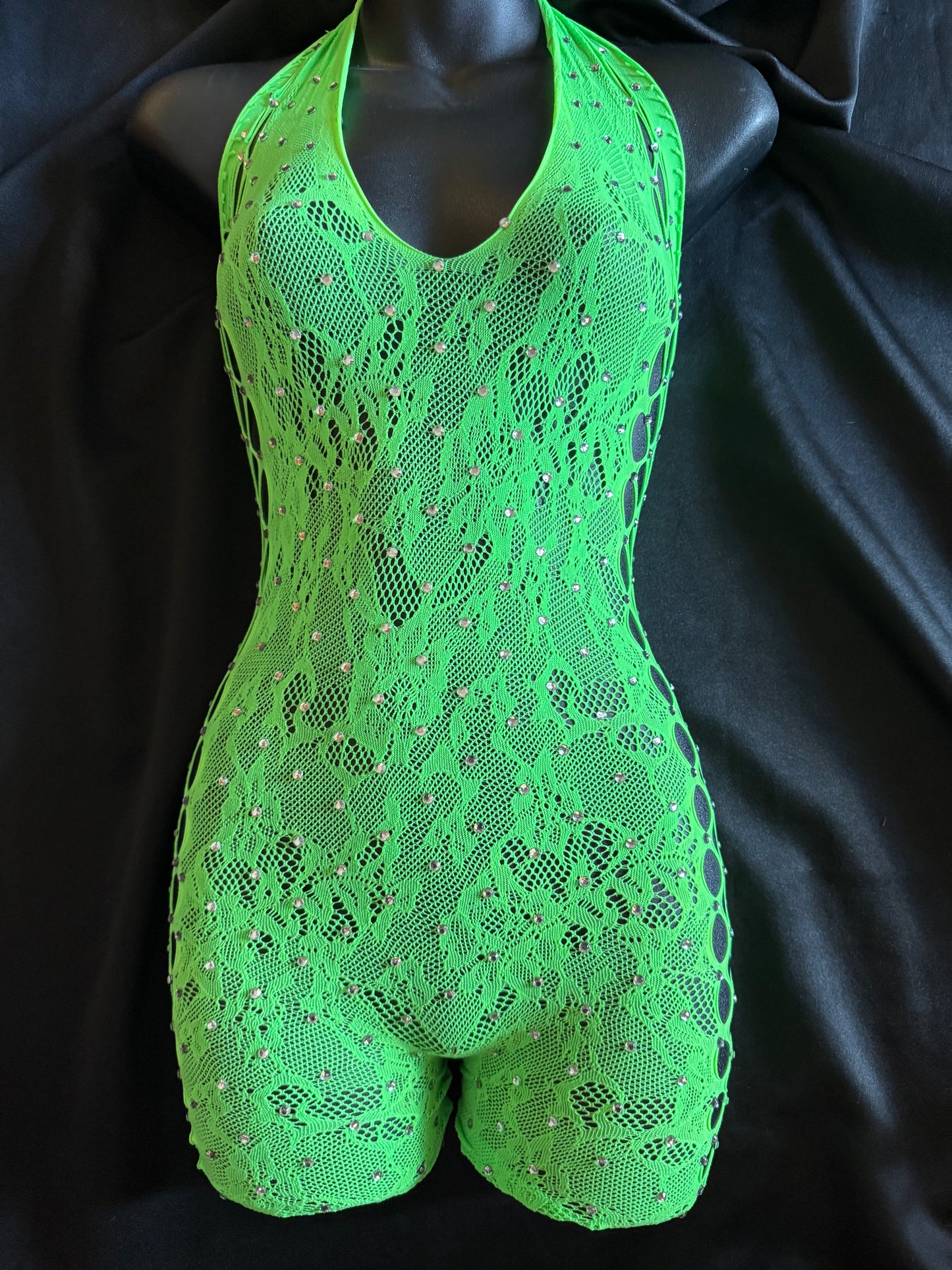 Lace Short Romper with Rhinestones