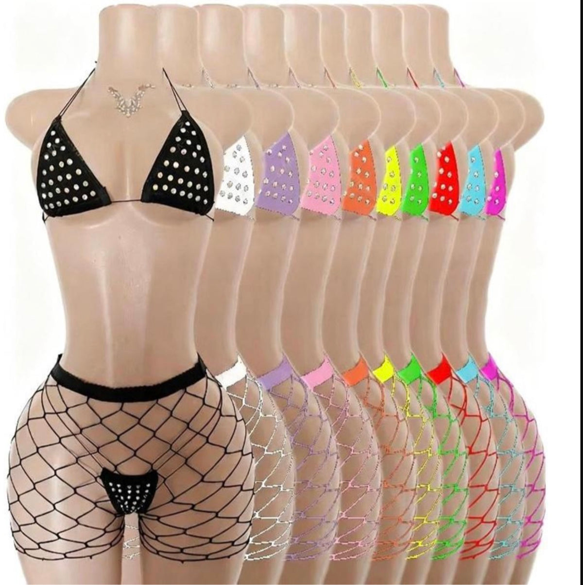 Rhinestone Fence Net Short Set