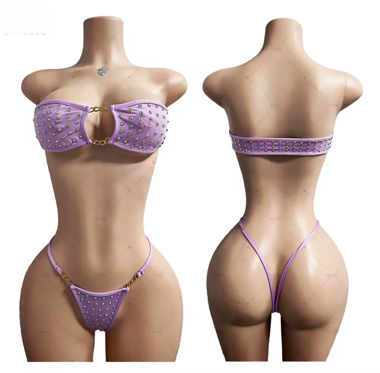 2 Piece Bedazzled Bandeau/Thong Set