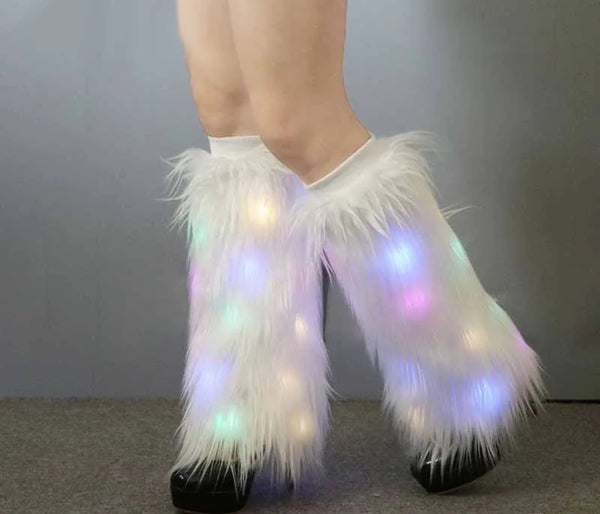 Light Up Furry Leg Warmers - White