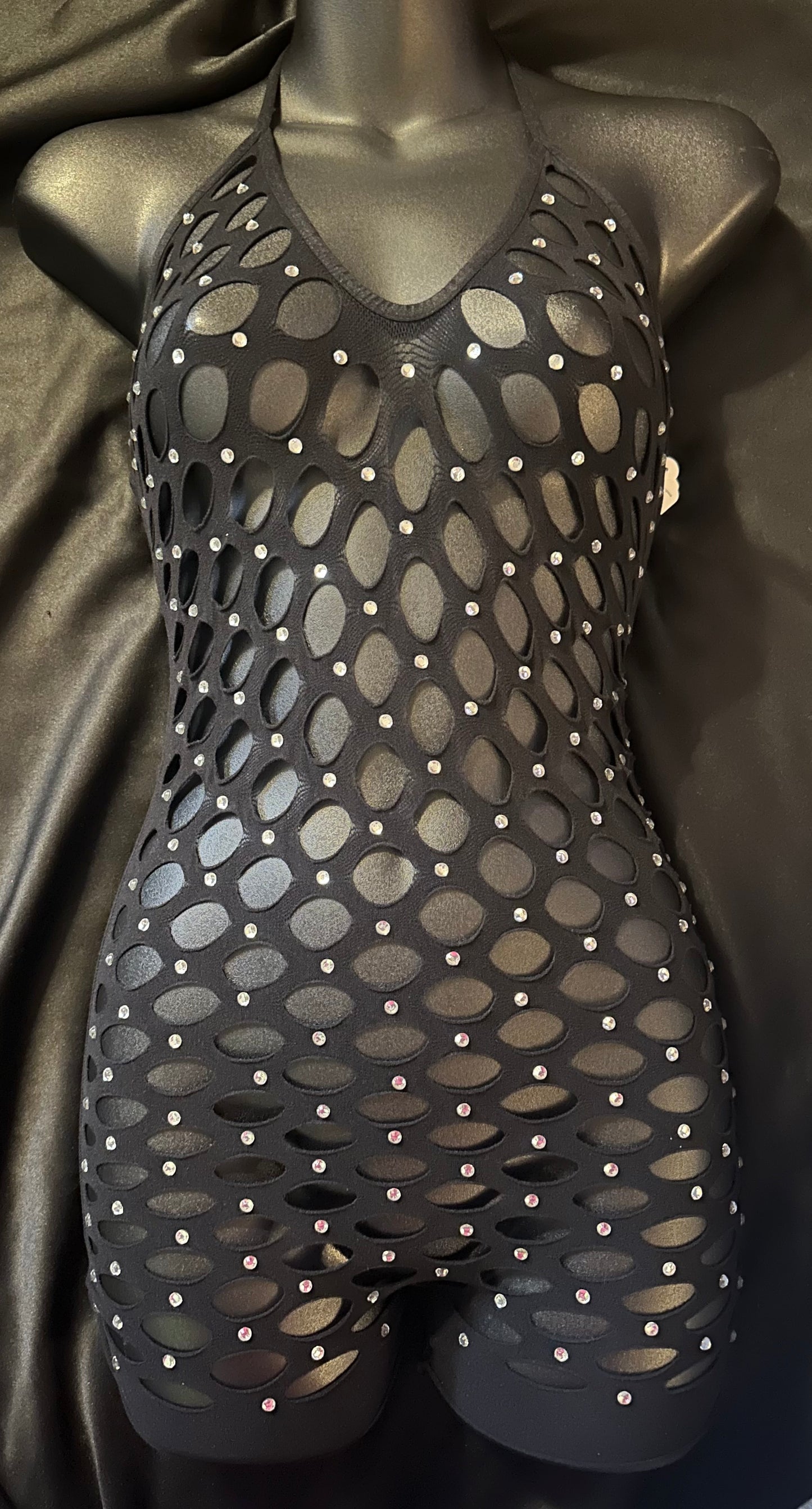 Black Halter Shorts Romper with Rhinestones