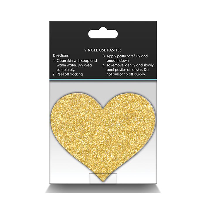 Pretty Pasties Glitter Hearts Black/Gold - 2 Pair