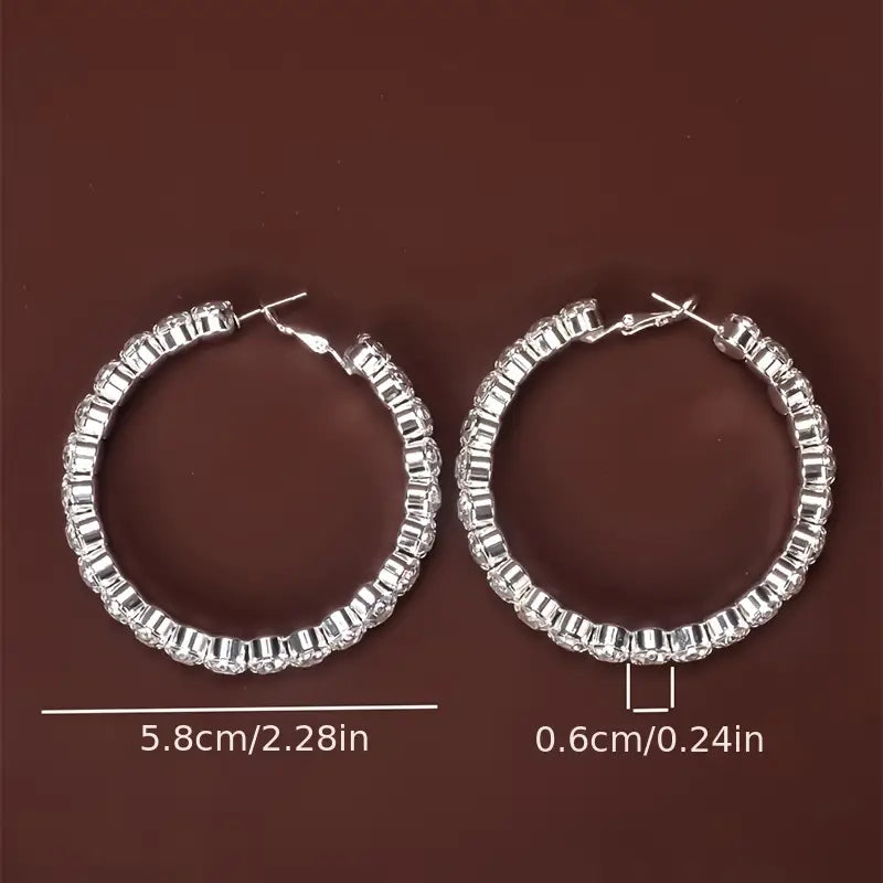 Shiny Rhinestone Big Hoop Earrings-The Edge OK
