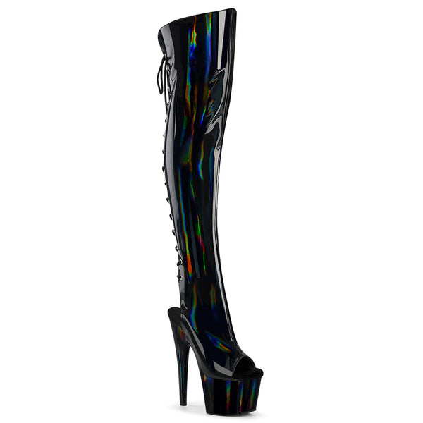 Adore 3019HWR 7 Inch Open Toe Holographic Thigh High Boots