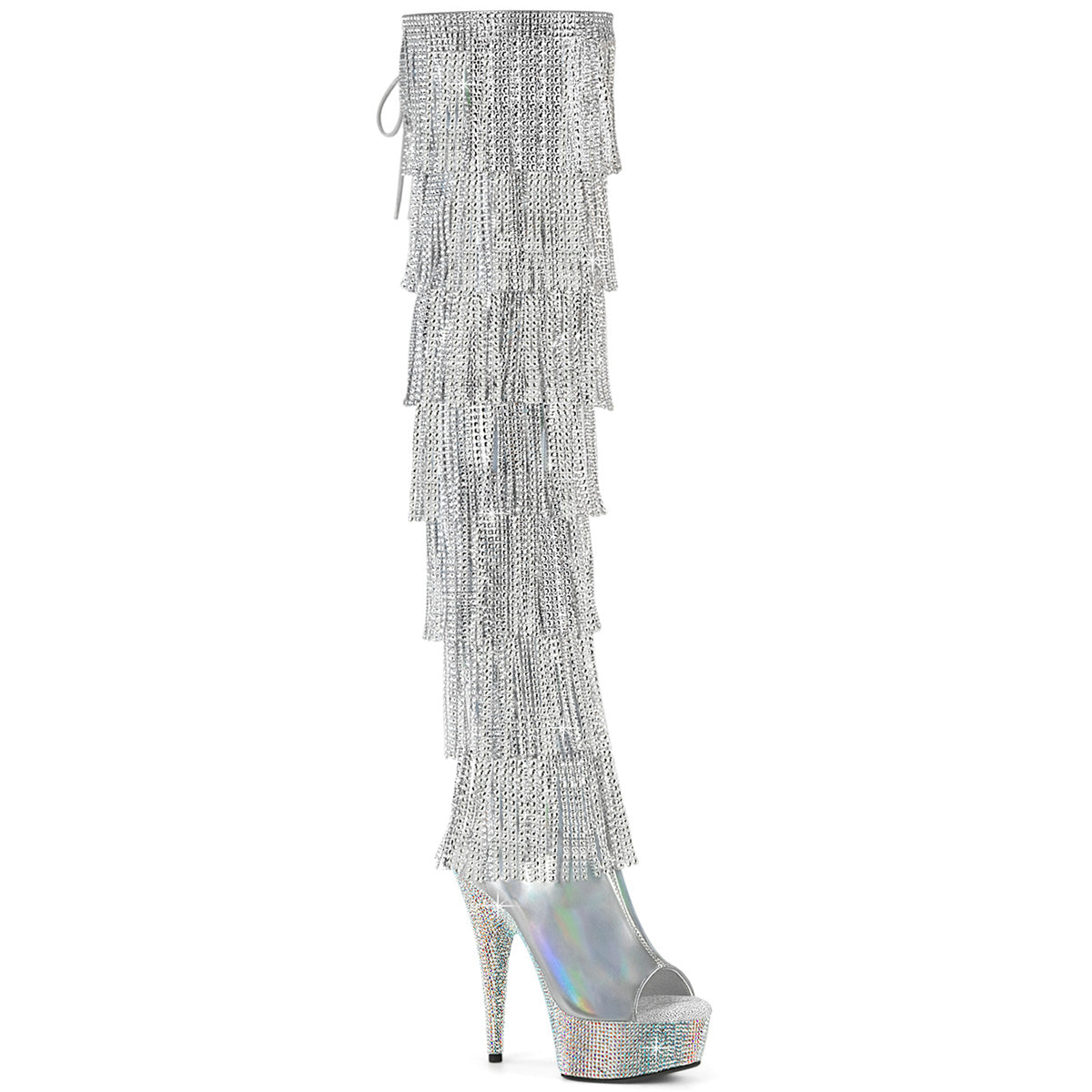 Bejeweled 3017HG-RSF-6 Rhinestone Fringe Thigh High Boots
