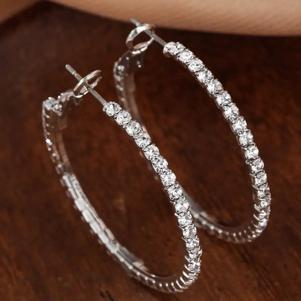 Shiny Cubic Zirconia Hoop Silver Color Earrings-The Edge OK