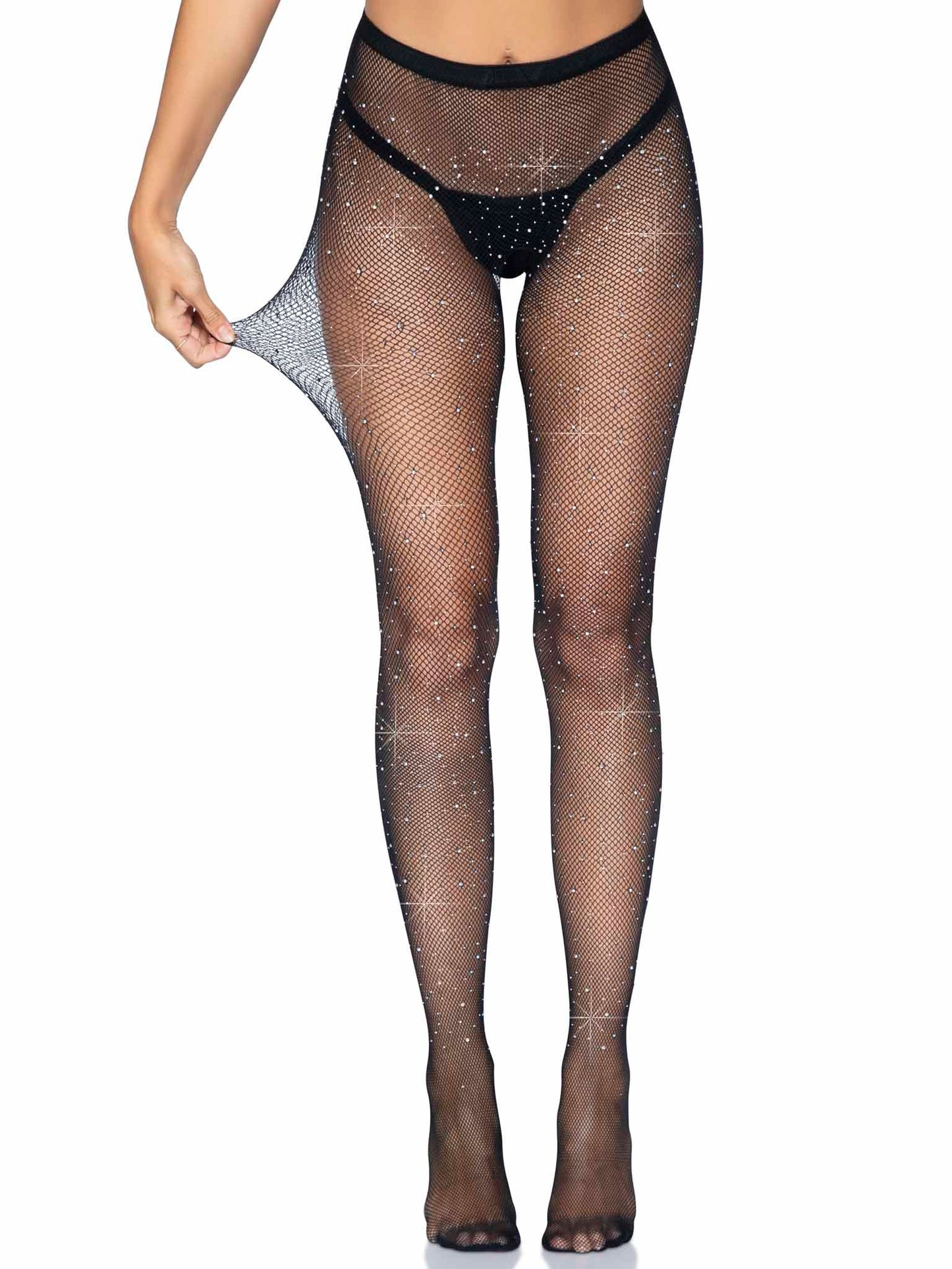 1410 Rhinestone Fishnet Crotchless Tights-The Edge OK