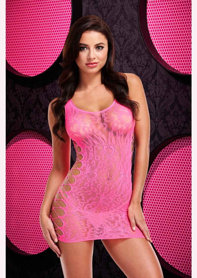 LC-64 Leopard Lace Mini Dress-Pink-The Edge OK