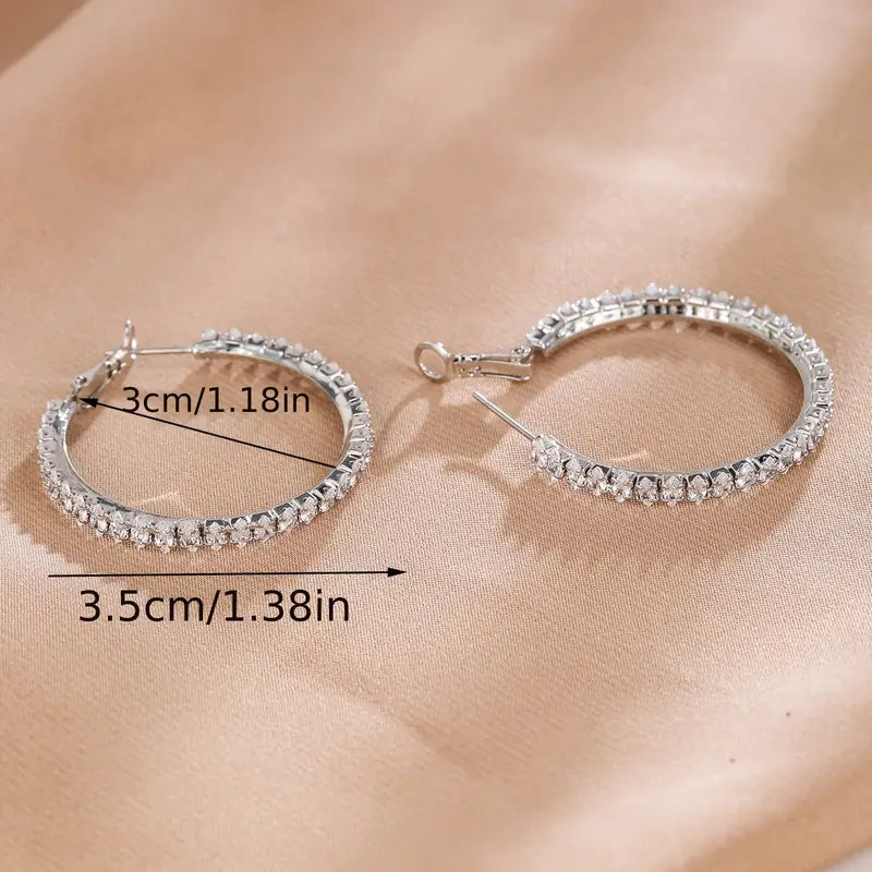 Luxury Full Circle Rhinestone Hoop Silver Color Earrings-The Edge OK