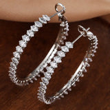 Luxury Full Circle Rhinestone Hoop Silver Color Earrings-The Edge OK