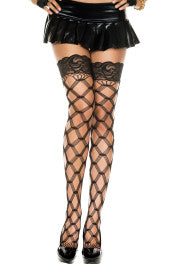 45437 Lace top with silicone multi strands spandex diamond net thigh high-The Edge OK