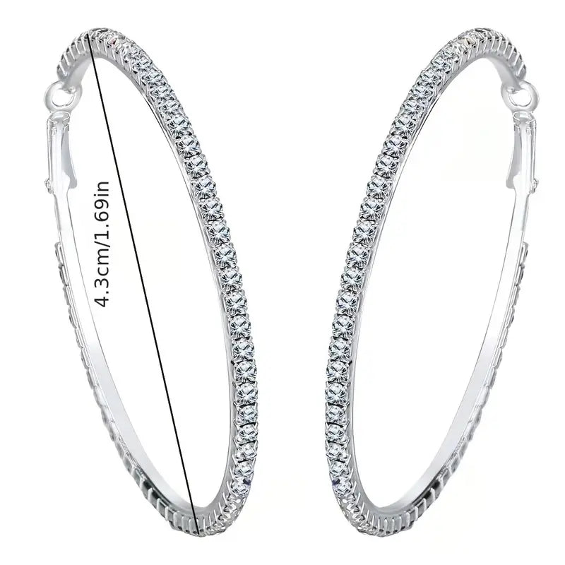 Rhinestone Hoop Silver Color Earrings-The Edge OK
