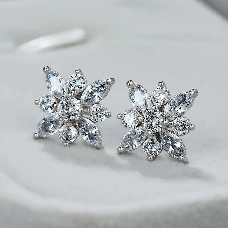 Rhinestone Square Floral Stud Earrings-The Edge OK