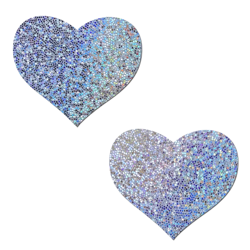 Love:  Silver Glitter Heart Nipple Pasties-The Edge OK
