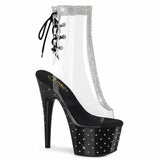 Pleaser Stardust 1018C-2RS, Clear Lace-up Ankle Boots with Rhinestones-The Edge OK