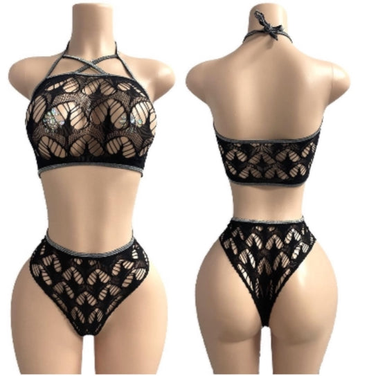 2 Piece Net Crochet High Waist Short Set
