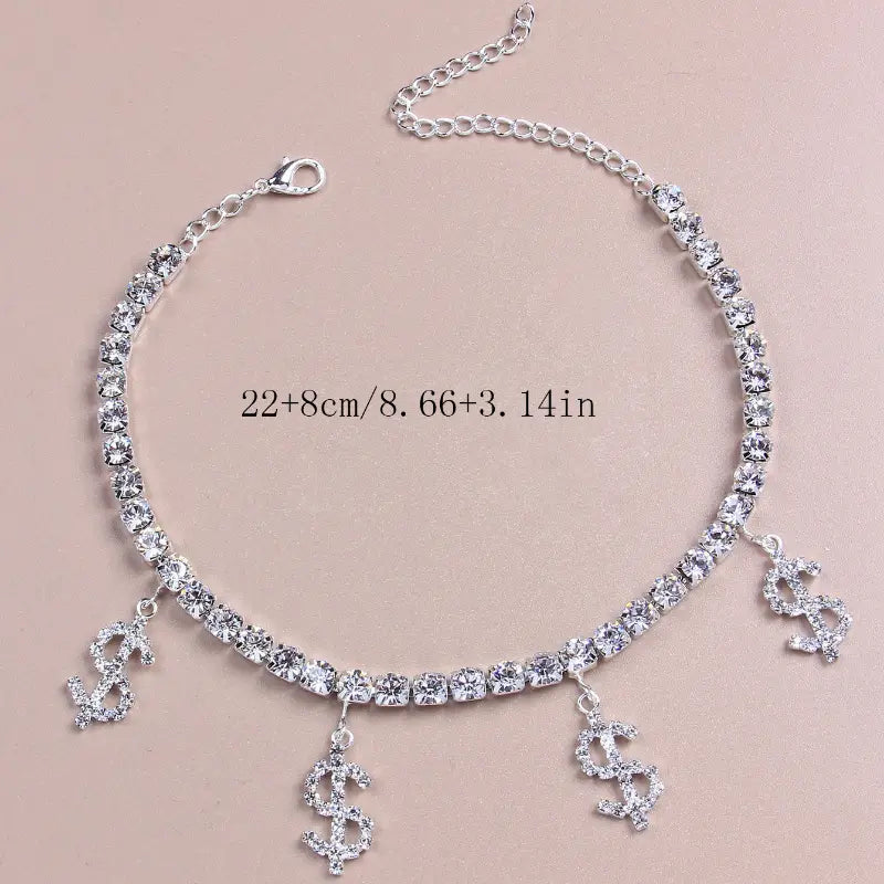 Rhinestone Money Sign Anklet-The Edge OK