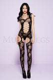 Cutout front suspender bodystocking