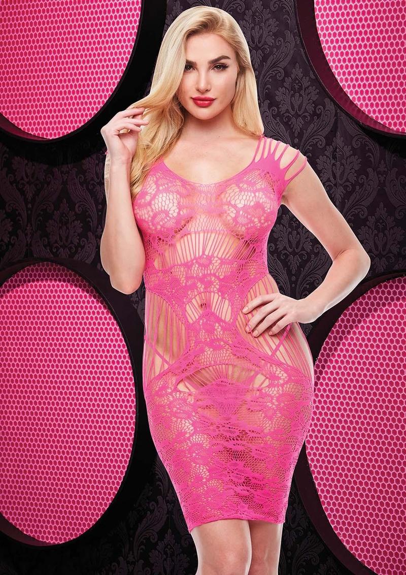LACE CUT OUT MINI DRESS - Pink