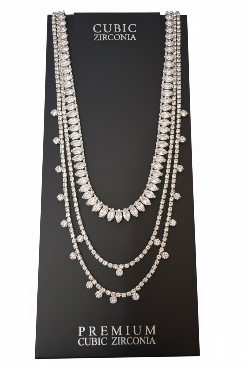 Silver Color Necklace w/Rhinestones