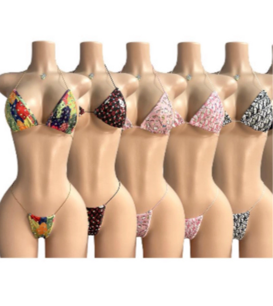 Cord Strap Rhinestone Thong Set