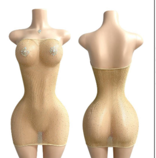 Nearly Naked Fishnet Tube Dress w/Rhinestones