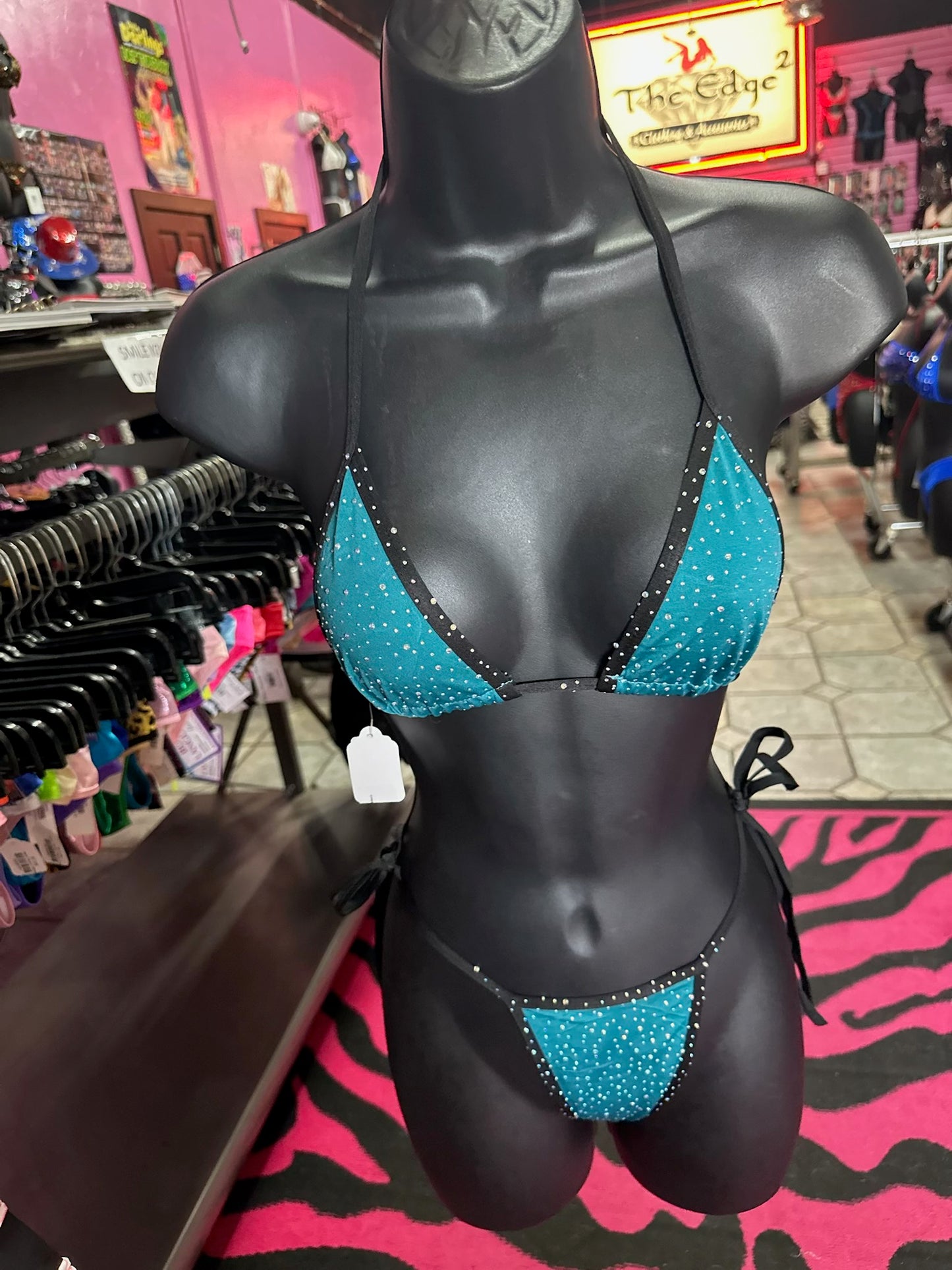 Rhinestone Tie Side Thong Set