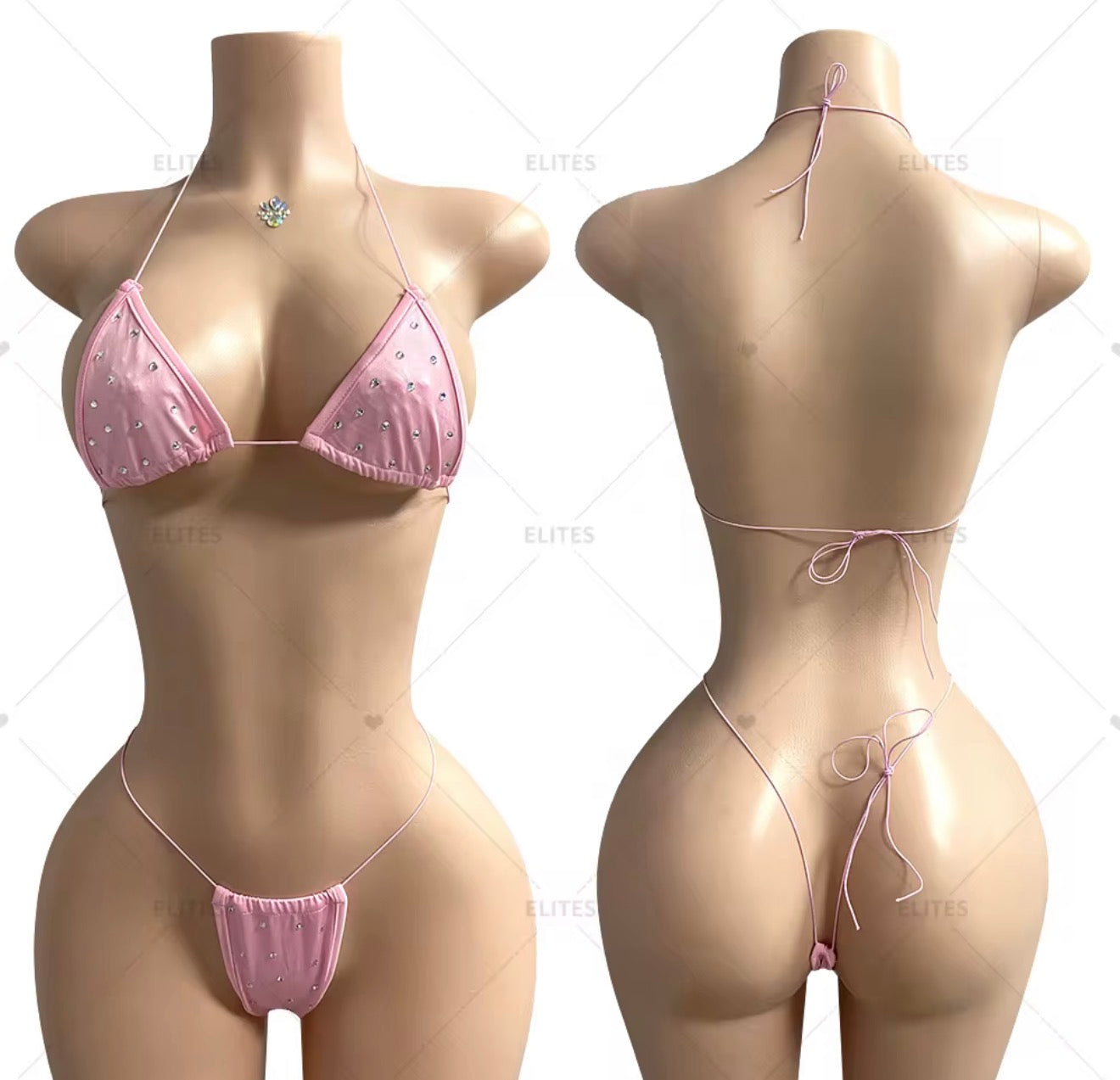 Cord Strap Rhinestone Thong Set