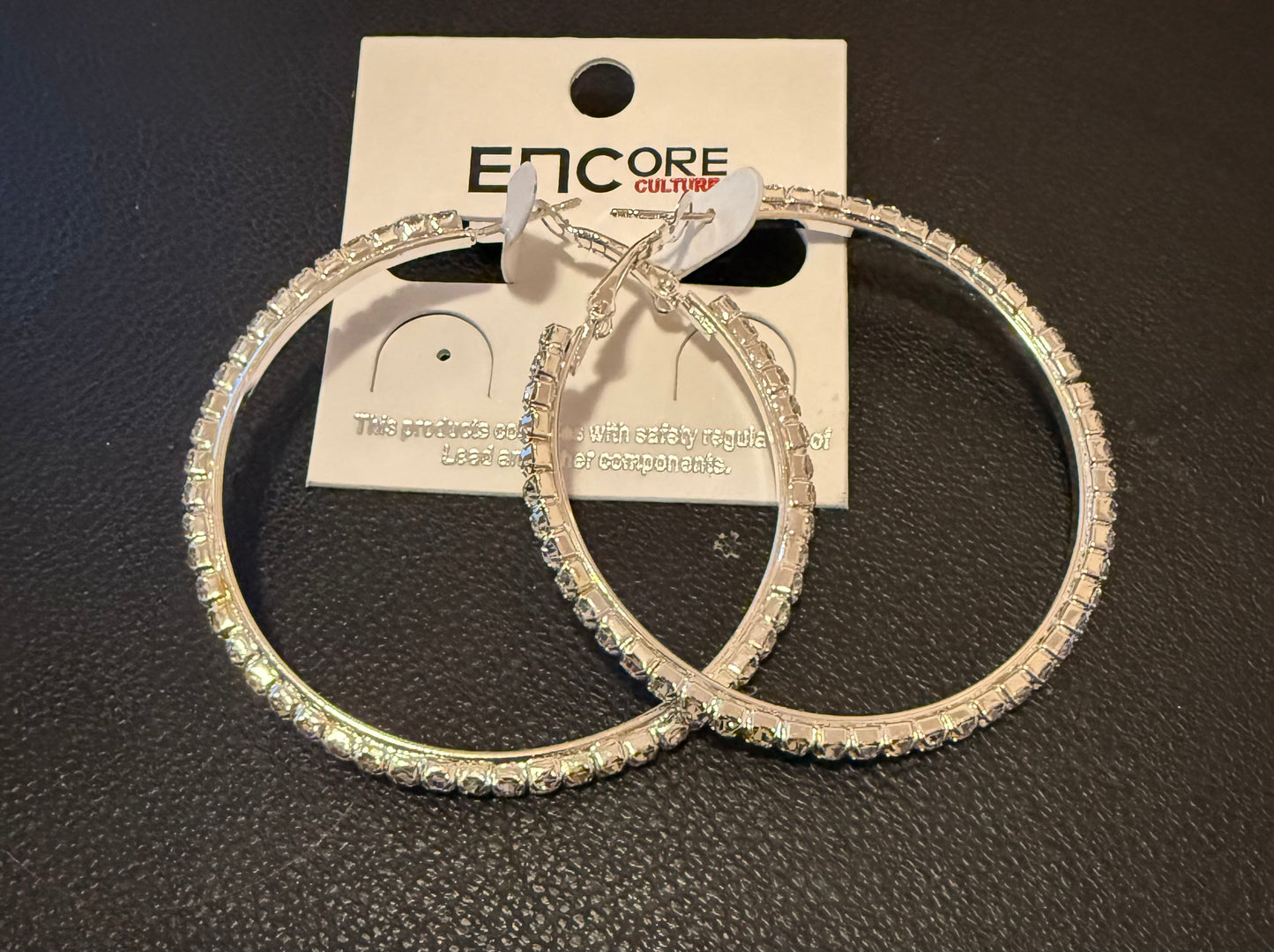 Silver Color Rhinestone Hoop Earrings