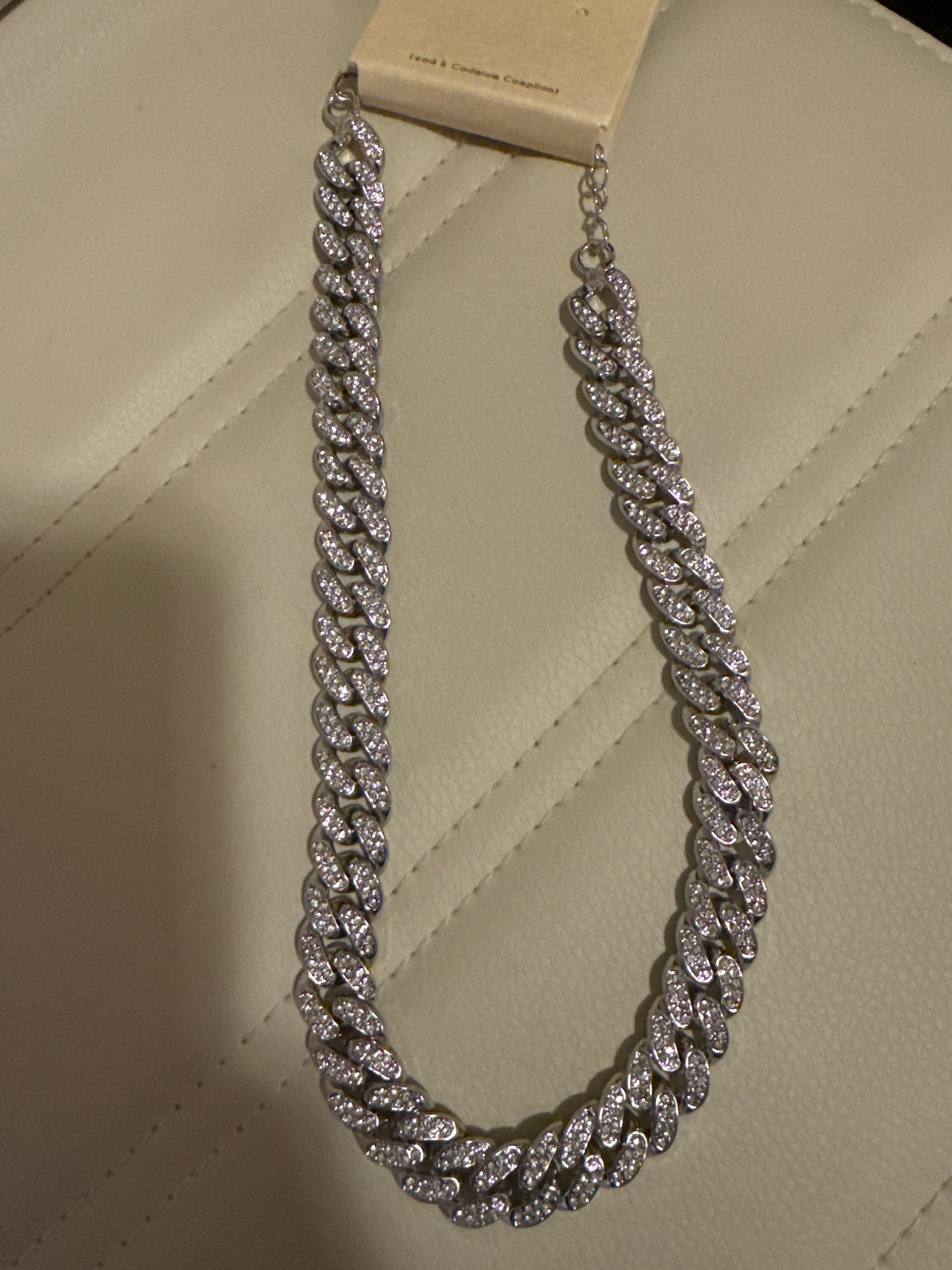 Silver Color Necklace w/Rhinestones