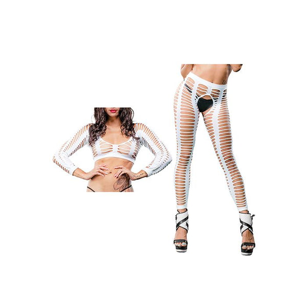 Beverly Hills Naughty Girl All Over Straps Crotchless Legging - White-The Edge OK